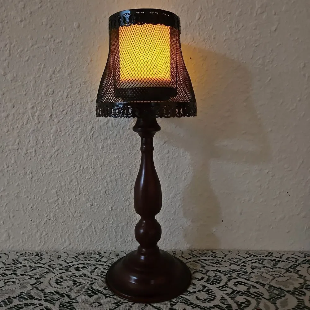 Candle Impressions Vintage-Style Metal and Wood Candle Lamp